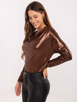 Brązowa wizytowa bluzka z lejącym dekoltem