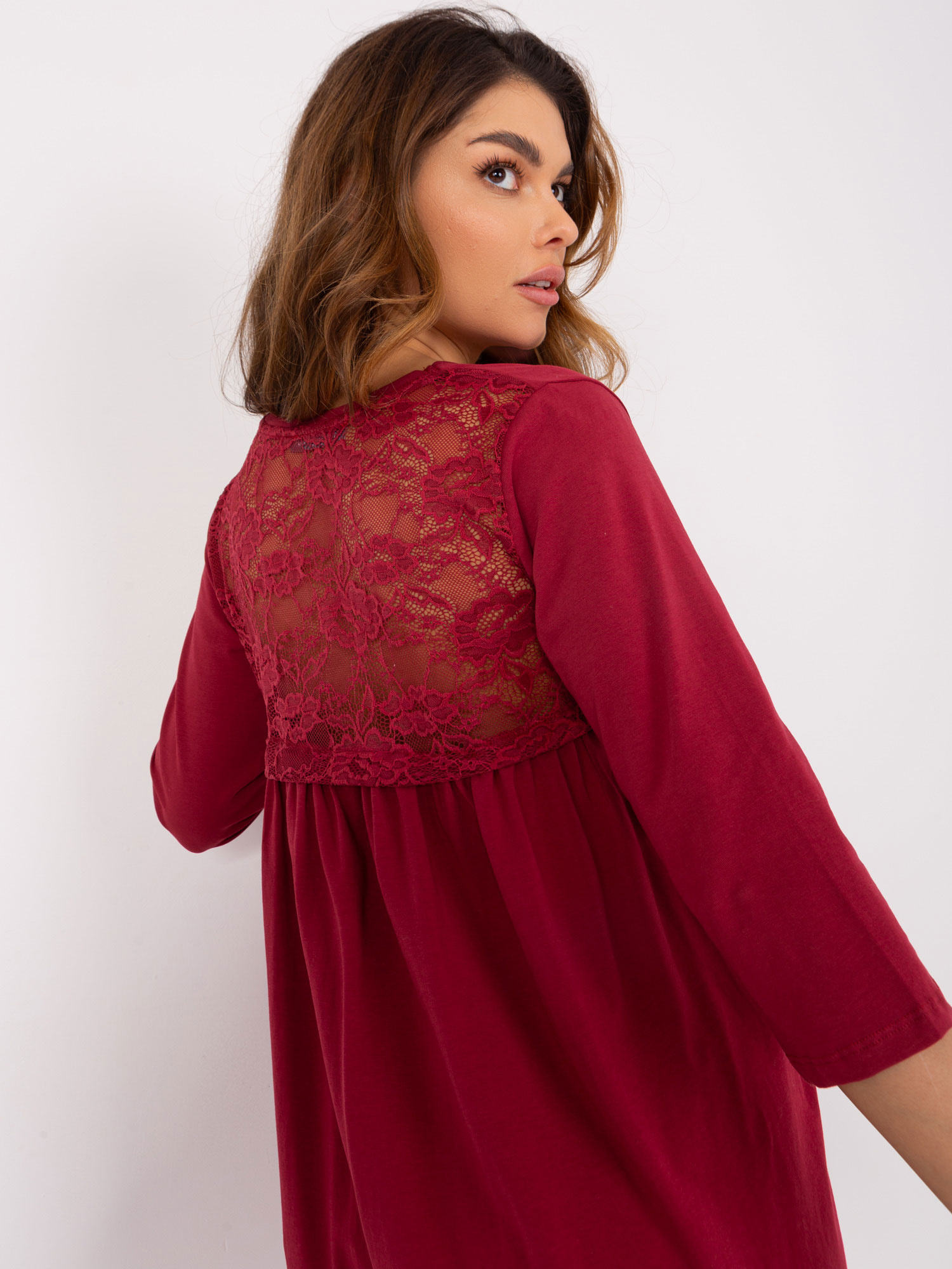 Hurt Bordeaux dress with lace insert RUE PARIS.