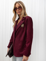 Burgunderfarbige einreihige Jacke im akademischen Stil.