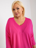 Hurtownia Ciemnoróżowa bluzka plus size basic z dekoltem V