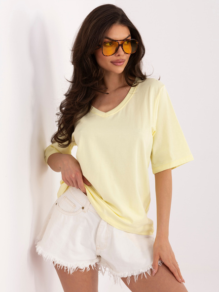 Jasnożółty bawełniany t-shirt basic RUE PARIS