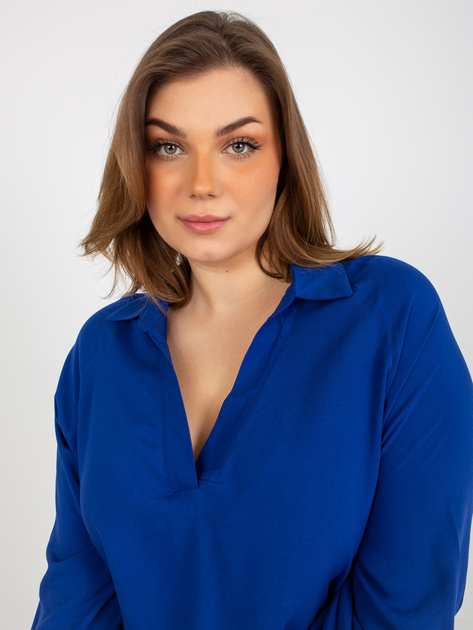 Hurt Ciemnoniebieska koszulowa bluzka plus size z kołnierzykiem