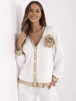 Hurtownia Ecru rozpinana bluza damska z broszką 