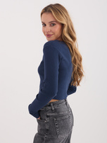 Granatowa prążkowana bluzka basic z długim rękawem