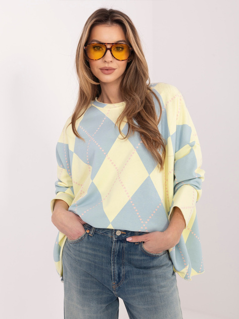 Pastelowa żółto-niebieska bluza oversize z printem