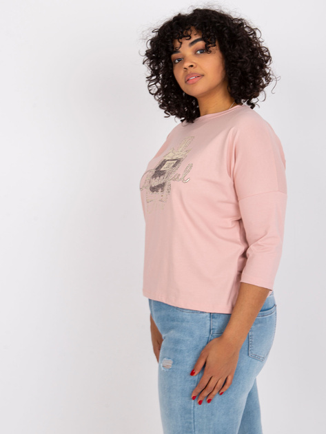 Brudnoróżowa bluzka plus size z okrągłym dekoltem Vickey