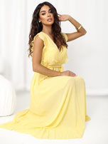 Jasnożółta rozkloszowana sukienka bez rękawów RUE PARIS