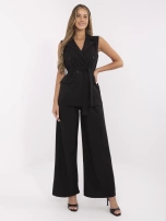 Black women's suit with wide trousers.