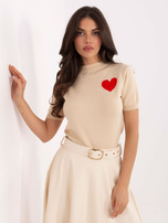 Beżowy damski sweter z serduszkiem 