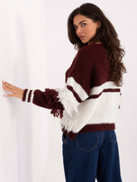 Bordeaux-ecru offen geschnittener Pullover mit Wolle.