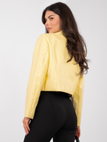 Jasnożółta skórzana marynarka z podszewką RUE PARIS 