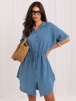 Dark blue muslin shirt dress.
