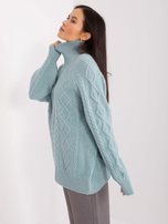 Hurt Miętowy sweter z warkoczami i ściągaczami