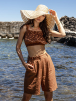 Brązowy letni komplet z bermudami RUE PARIS