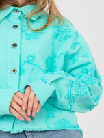 Turkusowa jeansowa kurtka z kieszenią RUE PARIS  