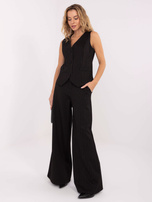 Czarna materiałowa kamizelka w paski RUE PARIS 