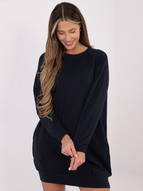 Granatowa dresowa sukienka z kieszeniami BASIC FEEL GOOD