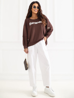 Ciemnobrązowa damska bluza z wypukłym napisem RUE PARIS