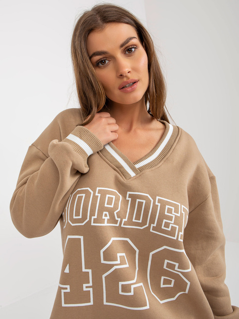 Hurt Ciemnobeżowa długa bluza dresowa z nadrukiem