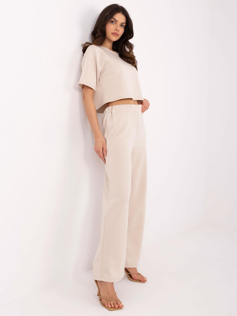 Hurt Beżowy gładki komplet z dodatkiem wiskozy