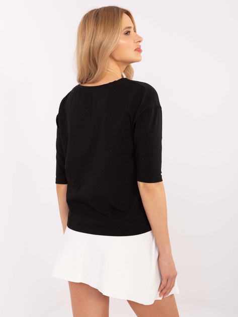 Hurt Czarna bawełniana bluzka damska z nadrukiem