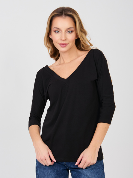 Czarna damska bluzka basic z dekoltem V RUE PARIS