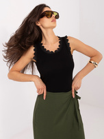 Black Ribbed Round Neck Top