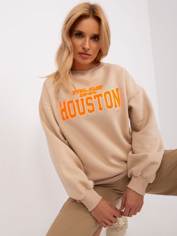 Großhandel Beige Sweatshirt ohne Kapuze mit langen Ärmeln.