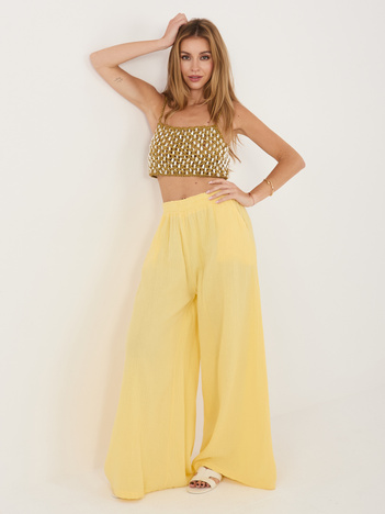Jasnożółte muślinowe spodnie z wysokim stanem