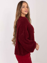 Bordowy damski sweter boucle o kroju oversize