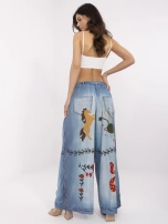 Niebieskie spodnie palazzo z imitacją jeansu