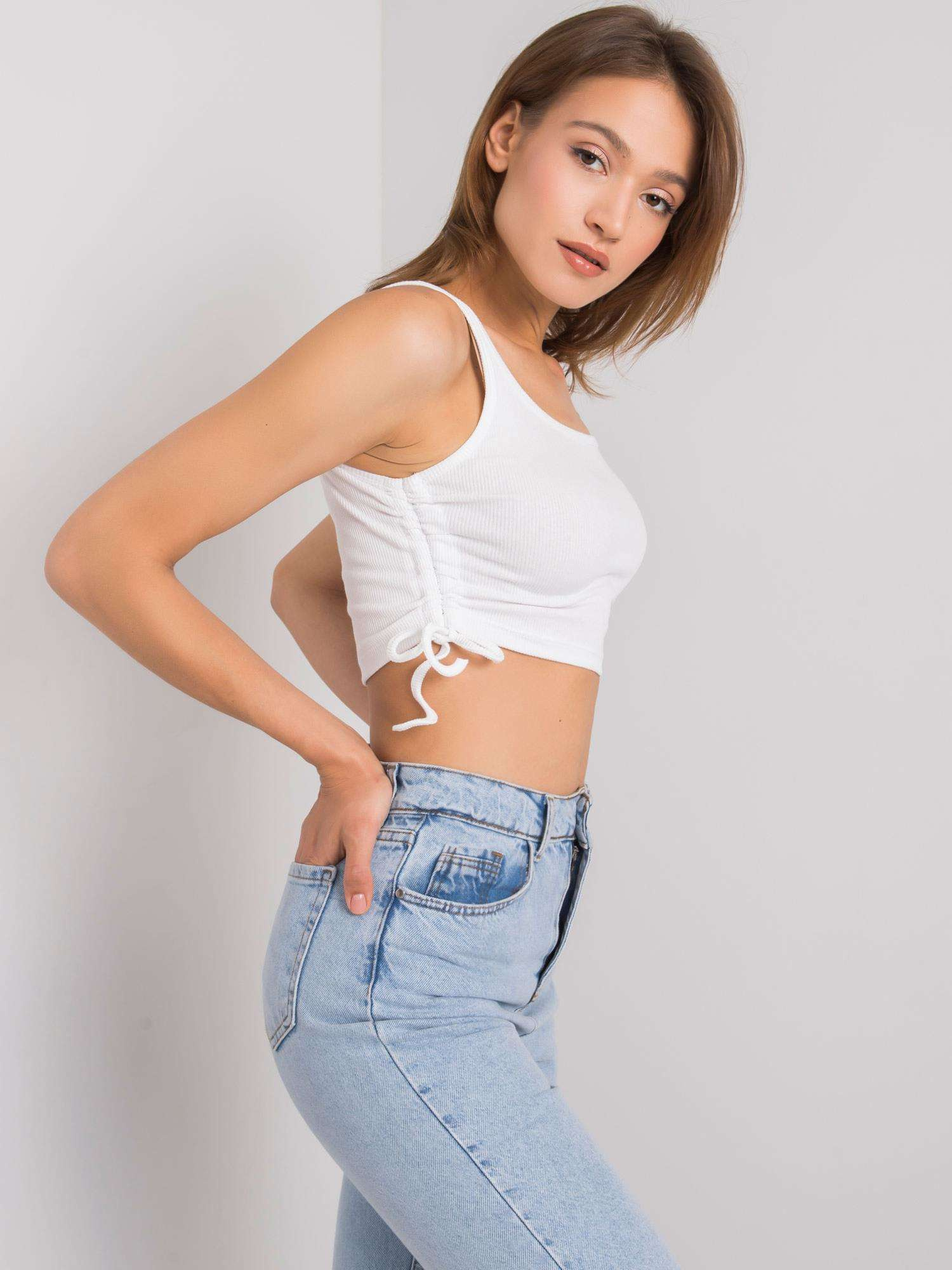 Bílý crop top se stahovacími šňůrkami Loretta RUE PARIS.