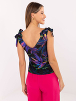 Czarno-fioletowy top z dekoltem V RUE PARIS 