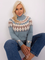 Hurt Miętowy damski sweter plus size z golfem