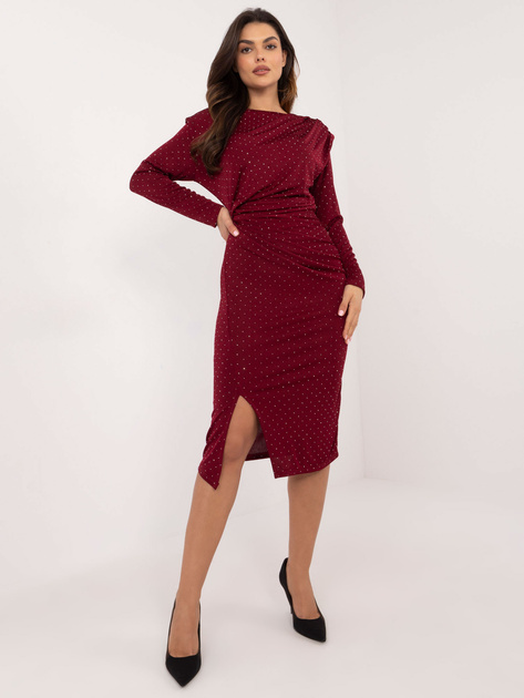 Hurt Bordowa koktajlowa sukienka z błyszczącymi aplikacjami