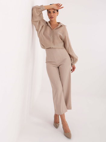 Beżowa przezroczysta koszula z ozdobnymi guzikami