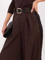 Ciemnobrązowe eleganckie spodnie z szeroką nogawką