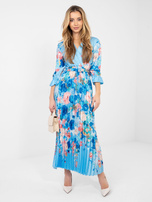 Jasnoniebieska maxi sukienka z plasowanym dołem