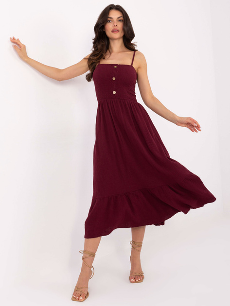 Bordowa midi sukienka z muślinu