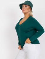 Ciemnozielona gładka bluzka plus size basic z dekoltem V Elisa 
