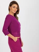 Hurt Fioletowa krótka bluzka wizytowa z rękawem 3/4