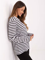 Ecru-czarna damska bluzka z długim rękawem