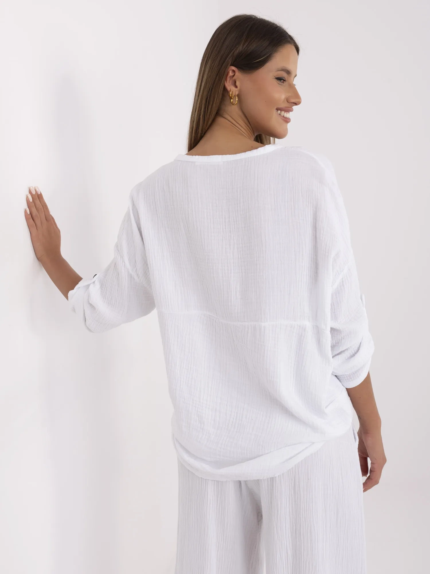 White muslin oversized shirt.