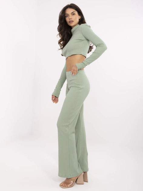 Pistacjowy dwuczęściowy komplet w prążek RUE PARIS