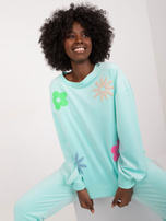 Hurt Miętowy welurowy komplet damski z bluzą i spodniami