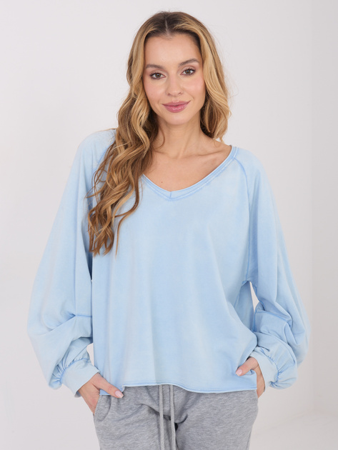 Jasnoniebieska bawełniana bluzka z dekoltem V