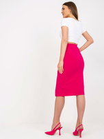 Fuksjowa ołówkowa spódnica basic z rozcięciem