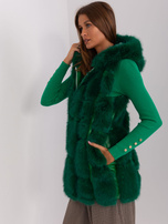 Hurtownia Ciemnozielona futrzana kamizelka z podszewką