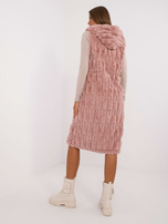 Hurt Brudnoróżowa długa kamizelka futrzana z kapturem