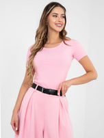 Jasnoróżowa bluzka basic z krótkim rękawem RUE PARIS 
